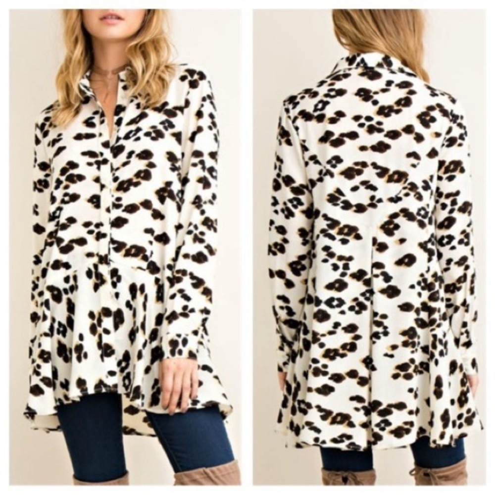 Entro Wild Thing Cheetah Print Long Sleeve Tunic Top